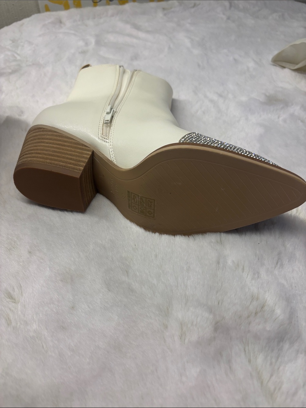 Cream Ankle Booties with Silver Crystal Toe - Picture 2 of 8